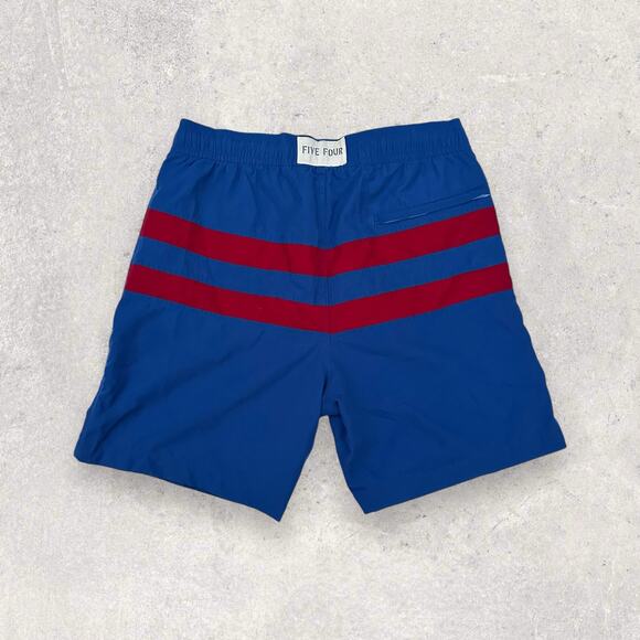 Vintage Five Four Men’s Blue Swim Shorts with Red Stripes Sz: 30 - Picture 2 of 3